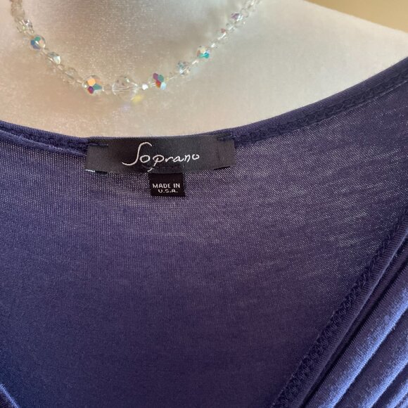 Soprano Dress Size 8 Navy Blue Soft Synthetic Like Jersey Sleeveless Low V Front - Picture 7 of 7